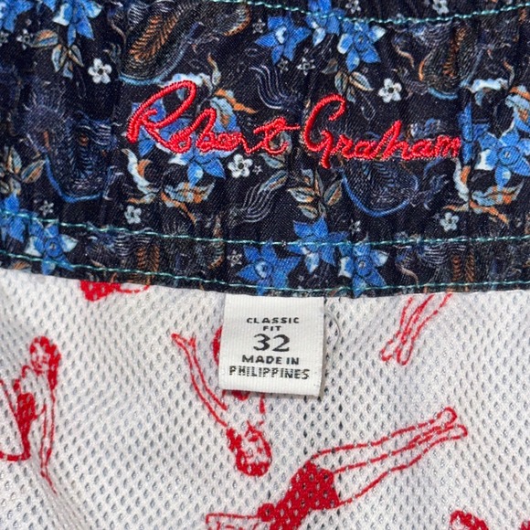 Robert Graham Mens Koi Fish Lotus Print Swim Trunks Blue Orange Size 32 Classic - Picture 3 of 9